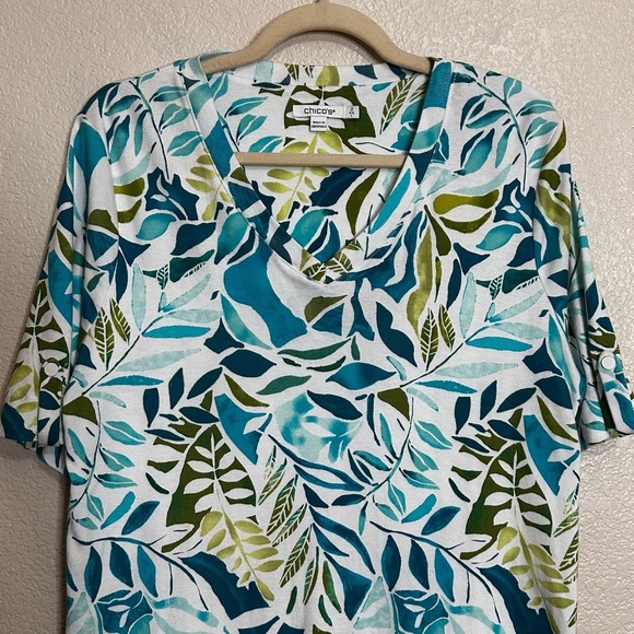 Chico's 100% Pima Cotton Palms Everyday V-neck Short Sleeves Tee, Sz Large - Picture 3 of 11